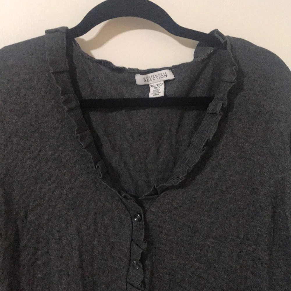 Gray Kenneth Cole Ruffle Cardigan - Picture 2 of 8